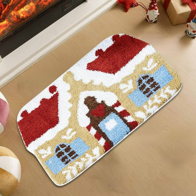 Christmas Tree Bathroom Rug | Soft Thick Absorbent Polyester Bath Mat | Non-Slip Rubber Backing | Washable Shower Mat for Bathroom Bedroom Kitchen Living Room Decor