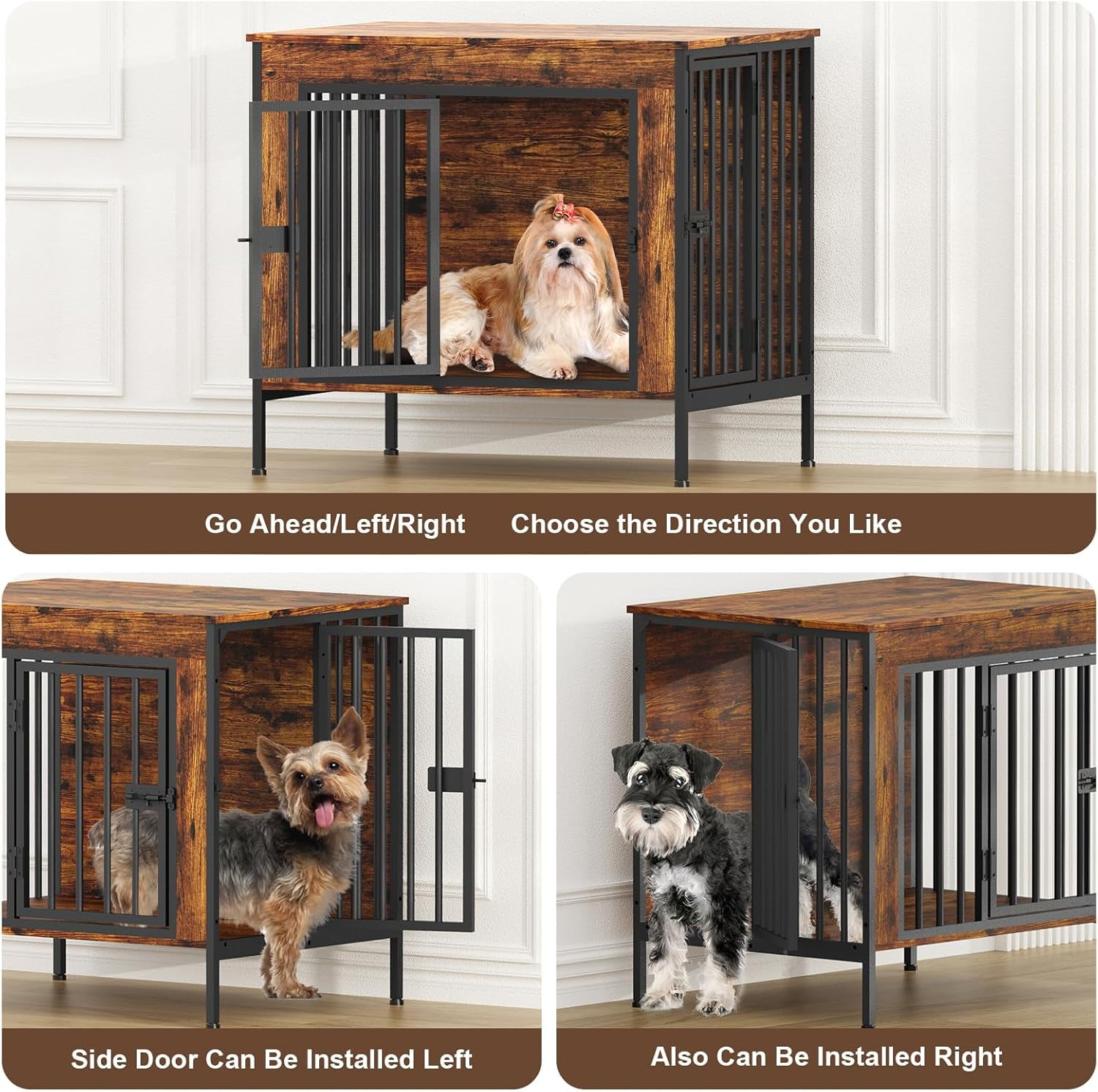 POAO 28.15" L Dog Crate Furniture, Heavy Duty Dog Crate for Small Dog, Dog Kennel Furniture Indoor as TV Stand, Small Size (0-20 Pounds), Brown