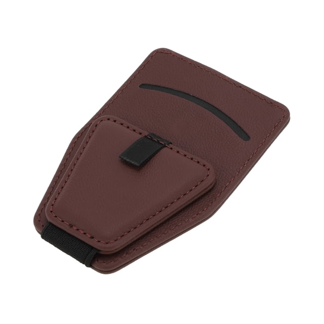 Clip para gafas de sol de coche Unique Bargains con soporte magnético universal para parasol de coche de cuero de lichi castaño 11x7.3cm 1 Pcs
