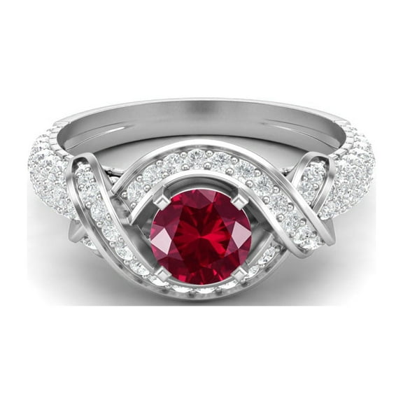 Mooneye 6mm Round Ruby Glass Field 925 Sterling Silver Women Valentines Day Gifts Ring