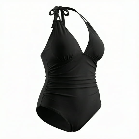 Agnes Orinda Women's Plus Size 2 Piece Tankini Swimsuit Halter Backless Tummy Control Bikini Beach Bathing Suits 1X Black