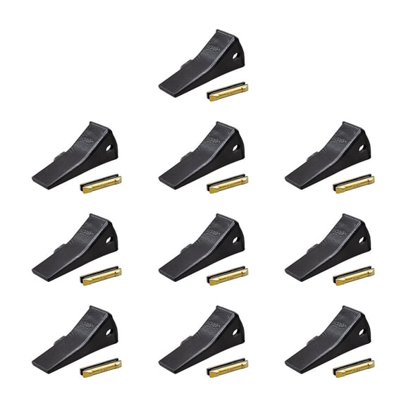 10 Pack 230SP Backhoe Bucket Teeth with 23FP Flexpins Compatible with H&L/ 230 Teeth & Adapters for Case, Deere, JCB - 5-7/8"x 2-1/8" Black Steel Bucket Teeth for Excavation