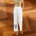 thumbnail image 6 of Cagogo Women's Floral Wide Leg High Waisted Trousers with Pockets Casual Vacation Ankle Pants Loose Elastic Waist Palazzo Summer Beach Travel Trousers, White S, 6 of 7