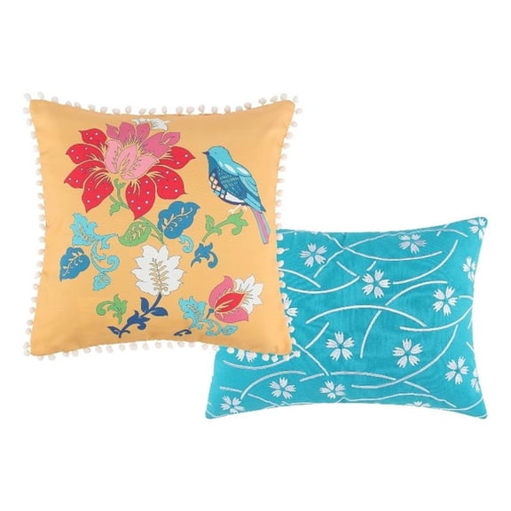 Benjara Ello 2pc Decorative Throw Pillows - Canvas Floral Print Multicolor