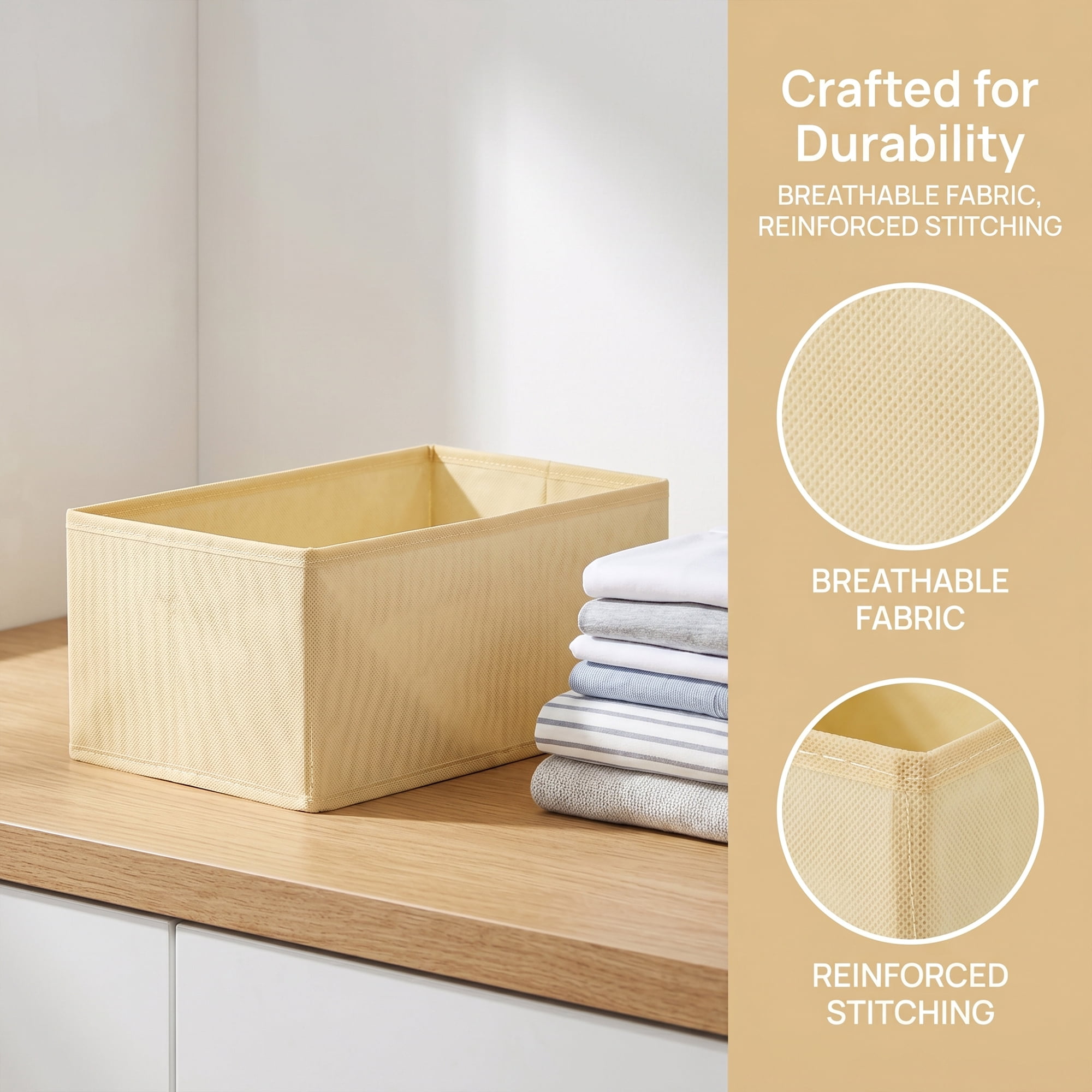 Unique Bargains Collapsible Storage Bin with Zipper for Shelves Closet Beige 6PCS