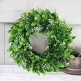 thumbnail image 4 of 2PCS Artificial Green Leaves Wreath, 11" Faux Boxwood Wreath Farmhouse Greenery Wreath, Round Eucalyptus Wreath Outdoor Green Wreath for Front Door Wa, 4 of 5