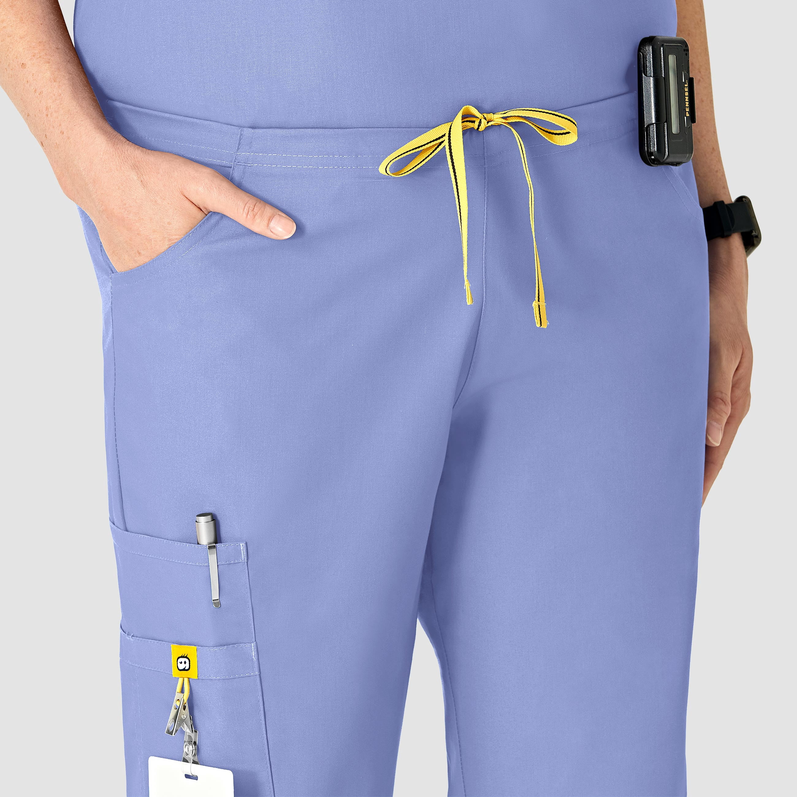 Wink Origins Romeo - Women's Flare Leg Cargo Scrub Pant, Ceil Blue, L Tall