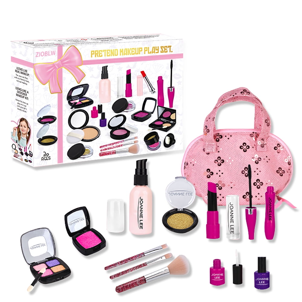 Girls Makeup Kit Palette Kids Play Glitter Eyeshadow Set Pretend Play Vanity 