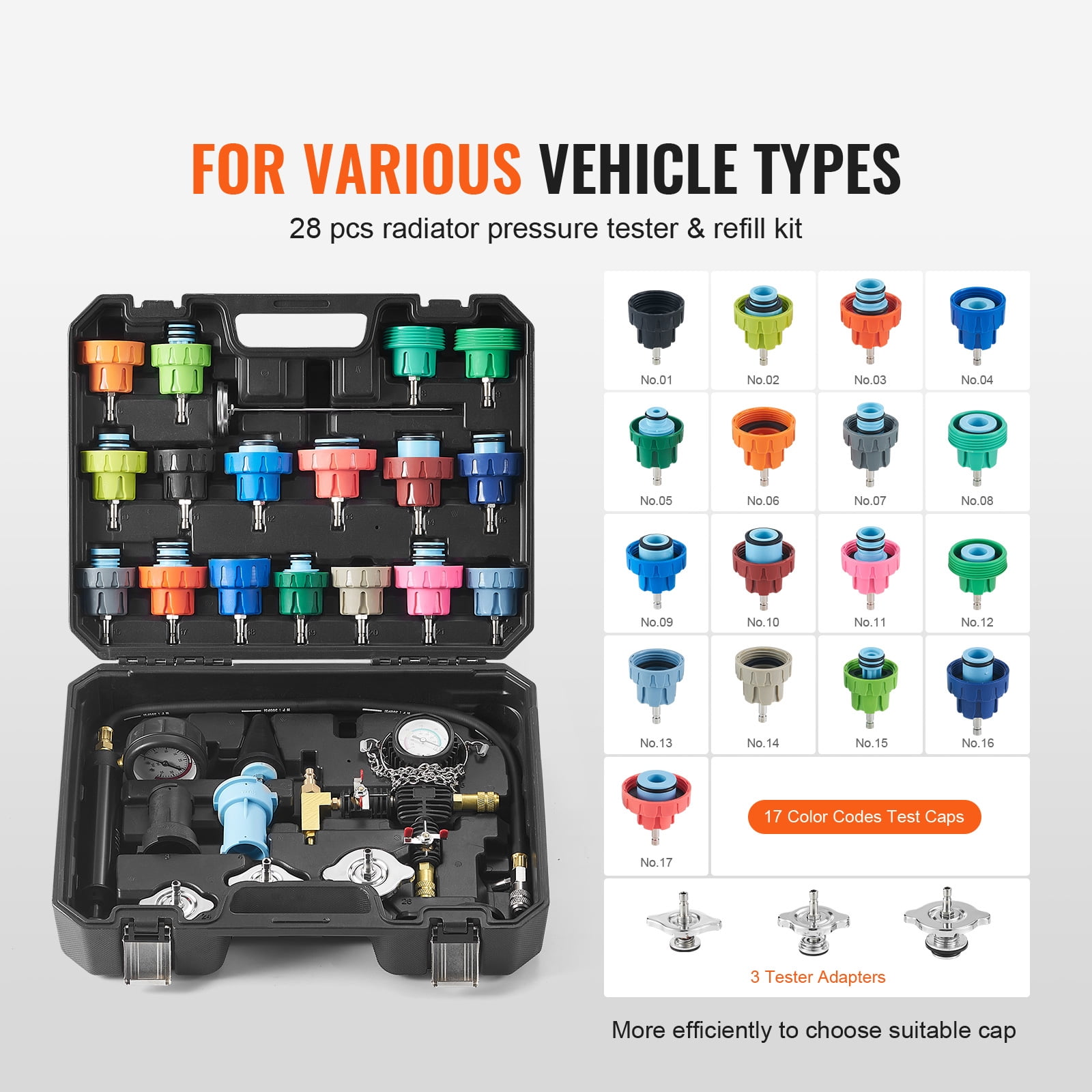 VEVOR 28 Pcs Radiator Pressure Tester Coolant Vacuum Purge Refill With Adapters