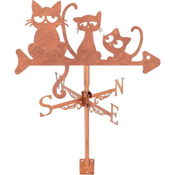 Cartoon Cat Weather Vane Three Cats Wind Vanes for Yard Animal Metal Weathervane Roof Mount for Gardens Outside Reddish Copper