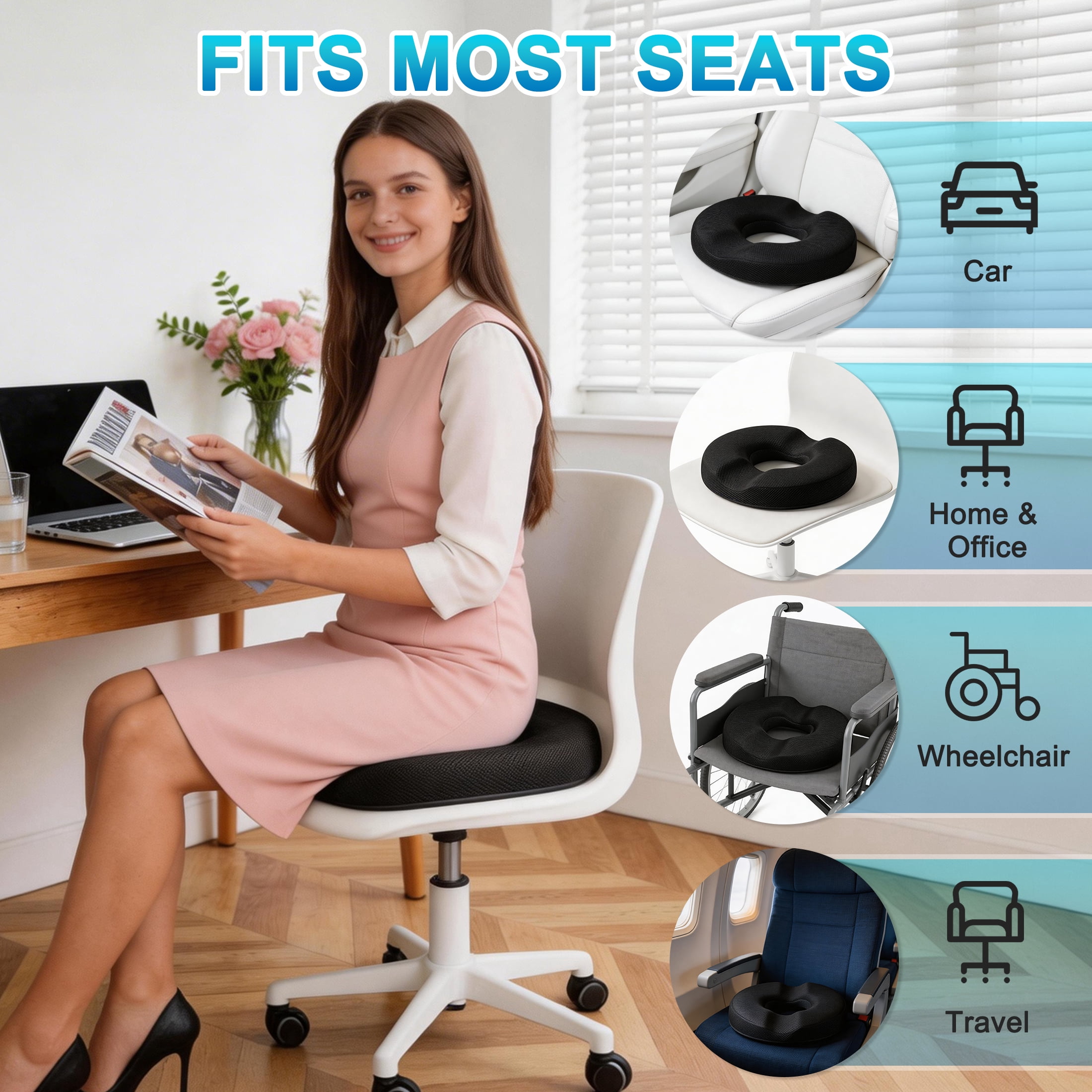 Donut Pillow Seat Cushion Chair Pad for Tailbone Pain Relief and Hemorrhoids, Memory Foam Seat Chair Cushion for Postpartum Pregnancy, Seat Cushions for Men and Women for Home & Office