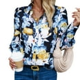 thumbnail image 5 of EFINNY Womens Lapel Floral Printed Shirt Long Sleeve Button Down Shirt, 5 of 7