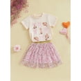 thumbnail image 4 of Toddler Baby Kids Girls 2Pcs Summer Outfits 12 18 24 Months 2T 3T 4T 5T Short Sleeve Bow Boots Print Tops + Tulle Skirt Set Baby Western Clothes Set, 4 of 9