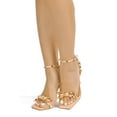 thumbnail image 4 of Cape Robbin Women Sexy Stiletto High Heels Gold Studded Square Toe Ankle Strap Bow CAFENOIR Beige Nude 7, 4 of 5