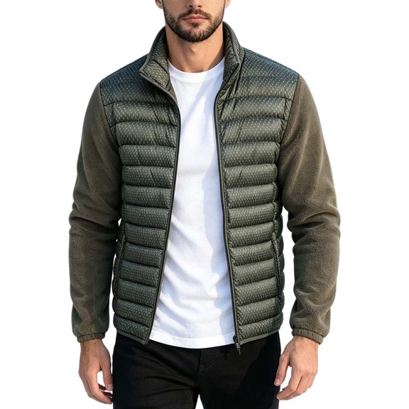 Iyufng Men's Mock Neck Spliced Puffer Jackets Detachable Hood Long Sleeves Zip Up Outerwear