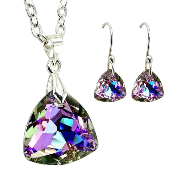 Set Collar Dije Trilliant Aretes Zvezda Plata 0.925 Mujer lila Unitalla