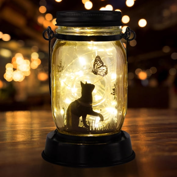 Cat jar Solar Light, Fairy Lantern Garden Lights, jar Bottle Light, Solar Lanterns Outdoor Garden Decor, mom Gift, Grandma Gift, G