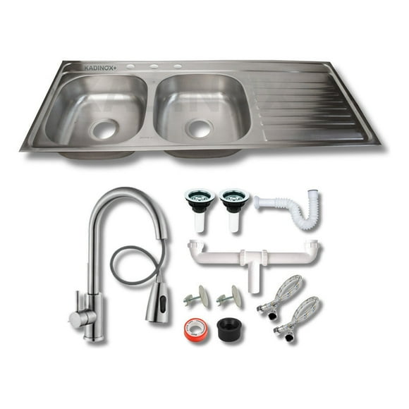 Fregadero Tarja Tina Doble Con Escurridor Acero Inox Kit Prem (Escurridor Derecho)