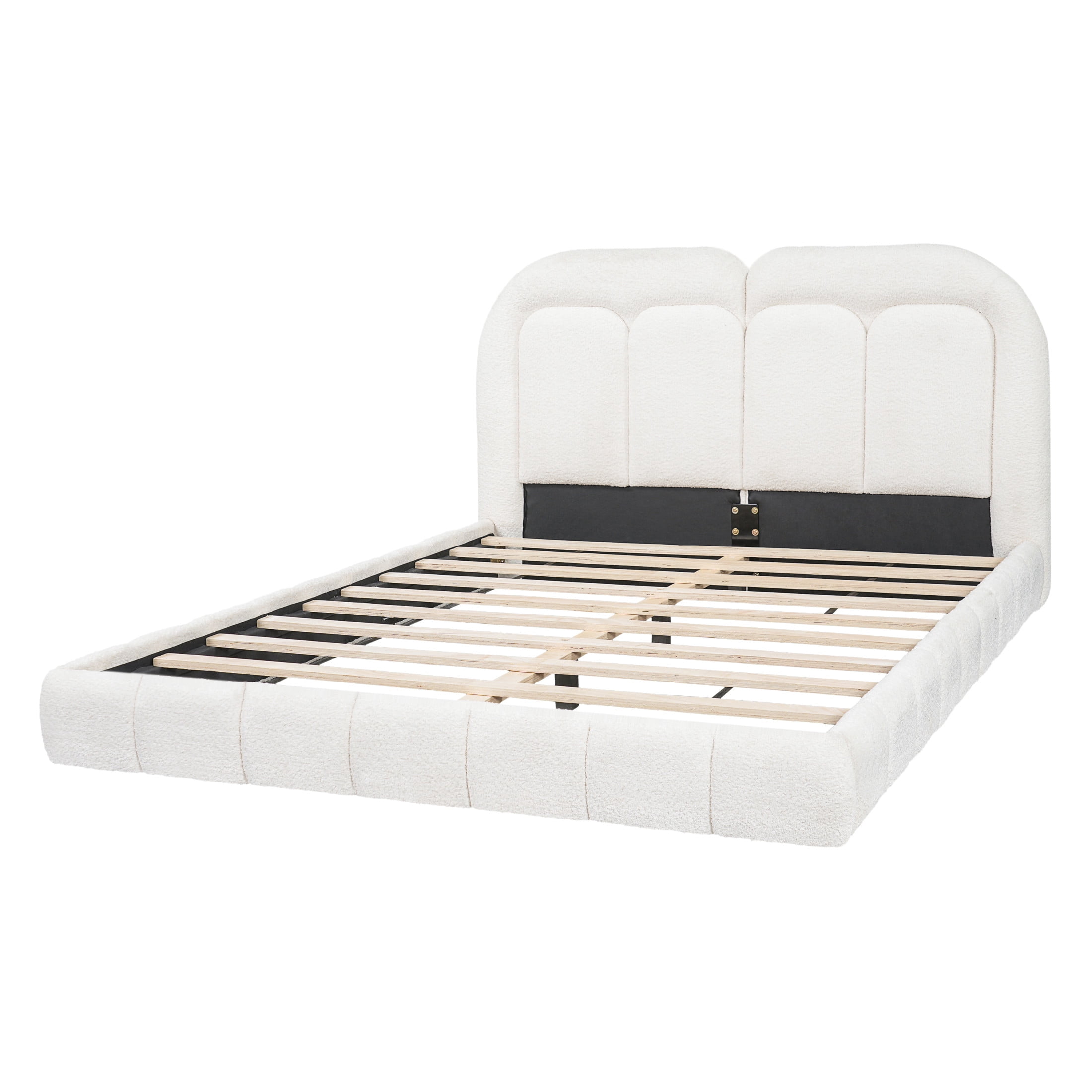 Christopher Knight Home Modern Queen Boucle Upholstered Platform Bed with Tufted Headboard, White