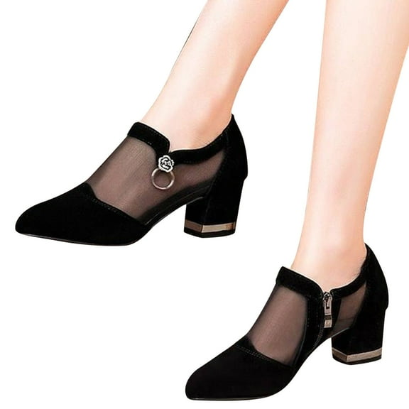 Oyedens Dress Boots for Women Spring Autumn Black Mesh Pointed Toe High Heels Pumps Ankle Booties