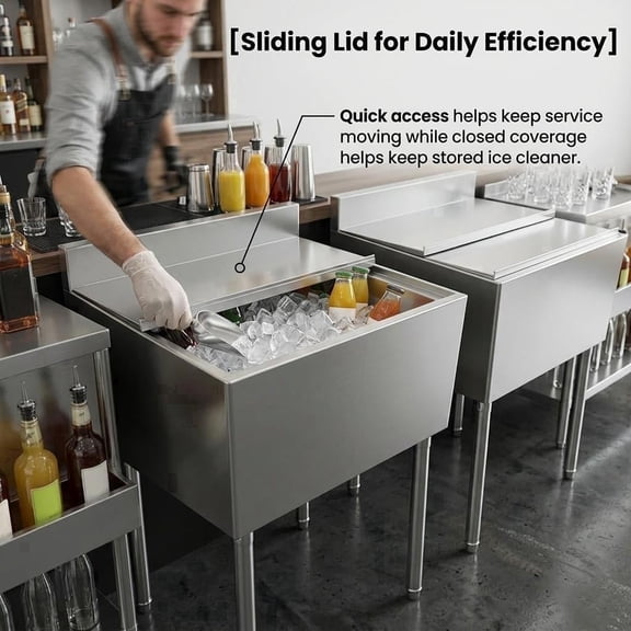 Commercial Grade Ice Bucket  304 Stainless Steel Large Capacity Ice Bin, 14" x 11" x 22" Floor Standing Ice Storage Container for Bars, Restaurants, Hotels, Beverage Stations
