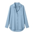 thumbnail image 5 of Hueook Long Sleeve Denim Shirt Women Button Chambray Ladies' Casual Fashion Lapel Solid Color Button Long Sleeved Shirt with Pockets Light Blue L, 5 of 6