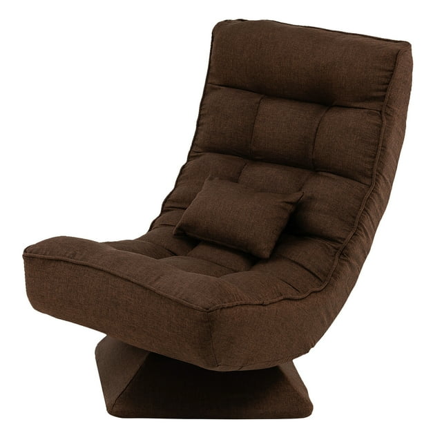 Costway Chaise de Sol Pivotante à 360° Chaise Paresseuse Réglable à 5 Niveaux avec Coussin de Massage Brun