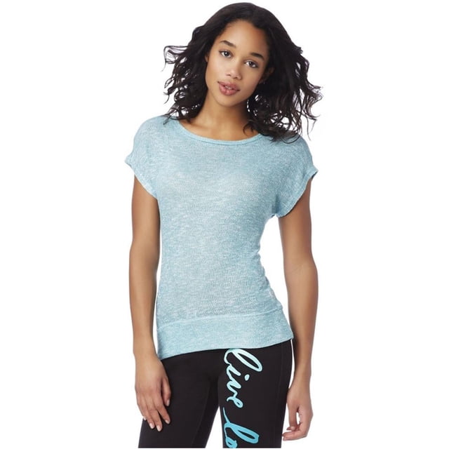 Aeropostale - Playera básica de punto con cuello redondo transparente para mujer, verde, mediano