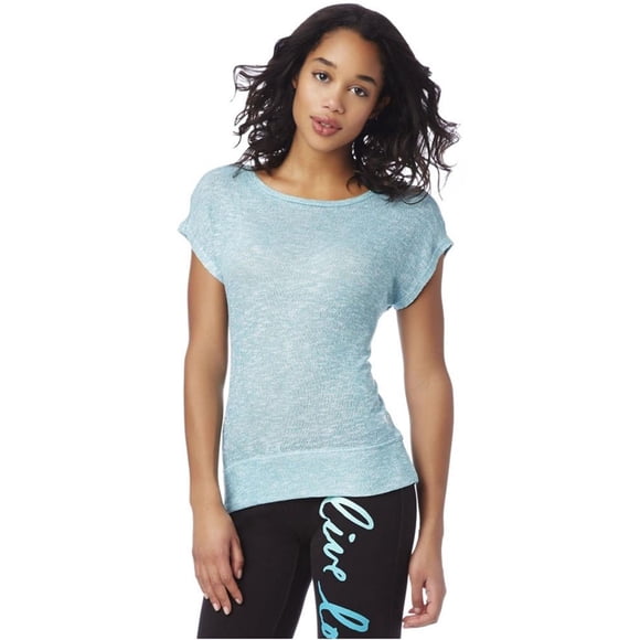 Aeropostale - Playera básica de punto con cuello redondo transparente para mujer, verde, mediano