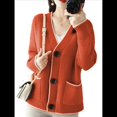 thumbnail image 3 of Suéter de Larga con Bloques de Color para Mujer, Abrigo Informal de Otoño con Botones y Bolsillo Naranja-Rojo XL, 3 of 8
