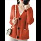 thumbnail image 3 of Suéter de Larga con Bloques de Color para Mujer, Abrigo Informal de Otoño con Botones y Bolsillo Naranja-Rojo S, 3 of 8