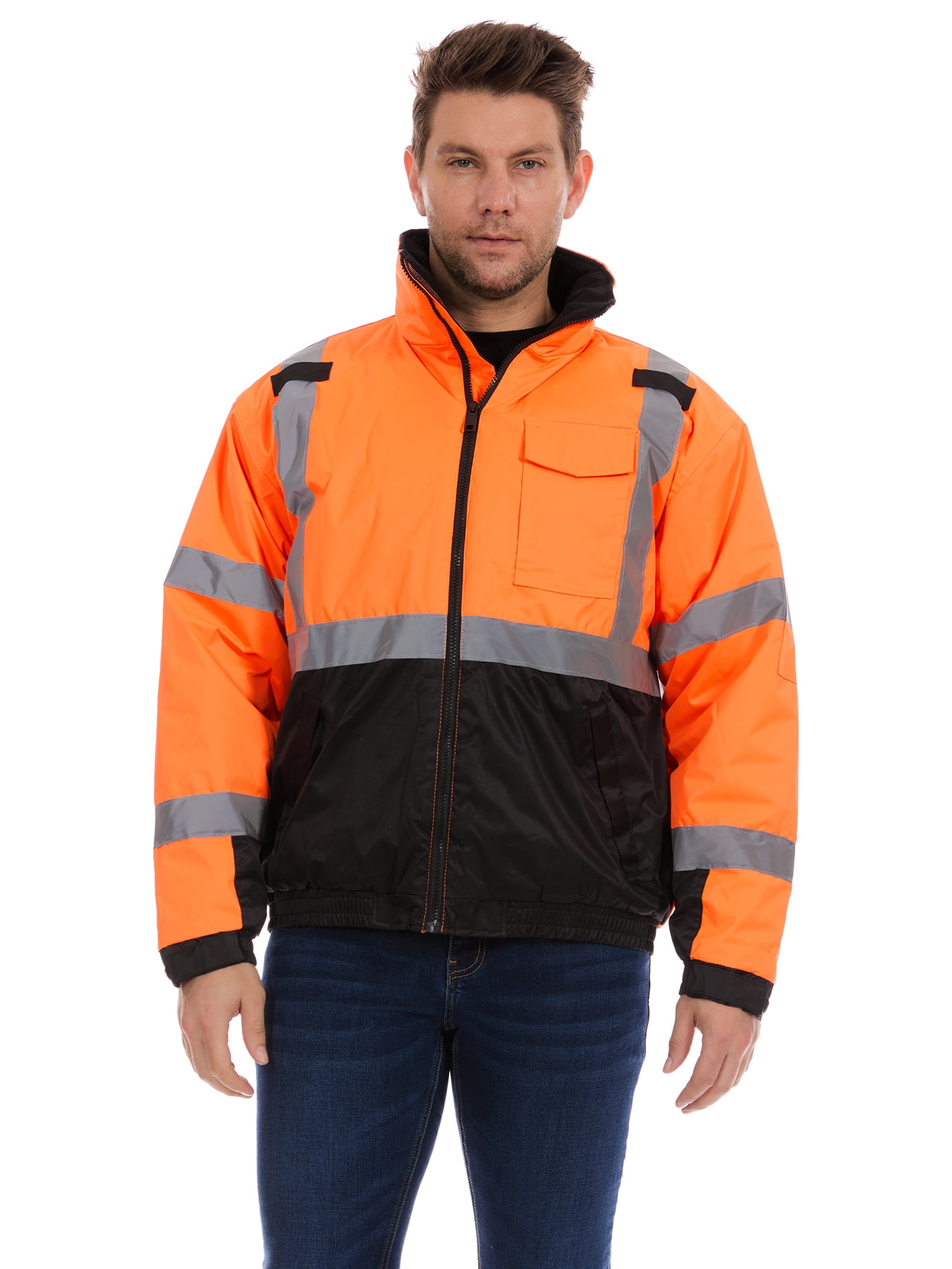 Bass Creek Outfitters Men's Oxford Insulated Safety Work Jacket with Hidden Hood, Sizes M-2XL