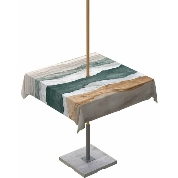 Fsddascl Sage Green Brown Ombre Outdoor Tablecloth - 60x60 Inch Square Dining Table Cover, Modern Moire Abstract Wave Waterproof Outdoor Table Cloth with Umbrella Hole & Zipper for Picnic/Patio