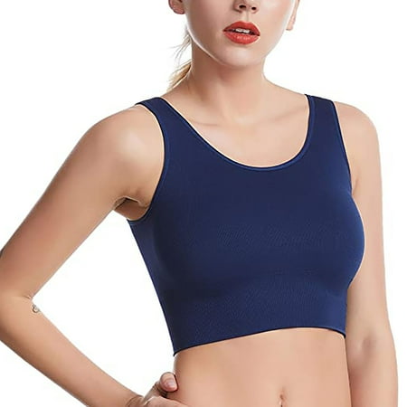 Basic Knit Sleeveless Shirts 2pc Womens Sports Bras  Yoga Comfy Seamless Stretchy Sports Bra Cropped Tank Tops T-Shirt Bra Ladies Wireless Bra Ruched Tank Tops for Lady Navy S