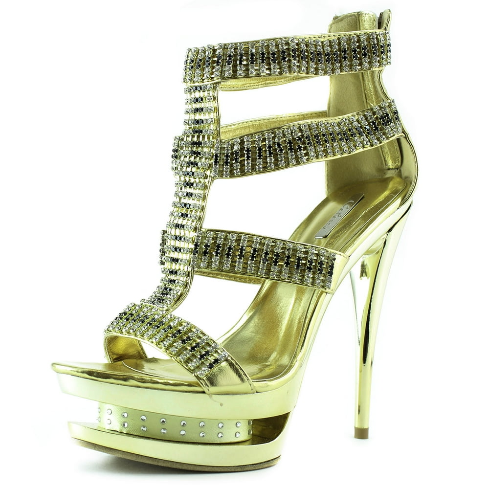 Celeste - Celeste Alude-05 Gold Color Evening Triple Platform Sandals ...