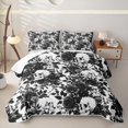thumbnail image 2 of Homewish Classic Rose Skull Quilt Full for Boys Girls, Monochrome Floral Leaf Skeleton Full Bedspread Sets, 3pcs, 2 of 7