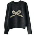 thumbnail image 4 of Arlun Cute Bow Knit Pullover Sweaters for Women Loose Fit Soft Cozy Sweater 2026 Fall Winter Crewneck Long Sleeve Lightweight Tops Fashion Outfits Daily Wear Dark Gray One Size, 4 of 4