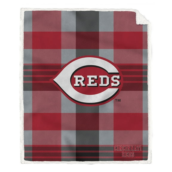 Pegasus Cincinnati Reds 60" x 70" Plaid Steel Royal Plush Sherpa Blanket