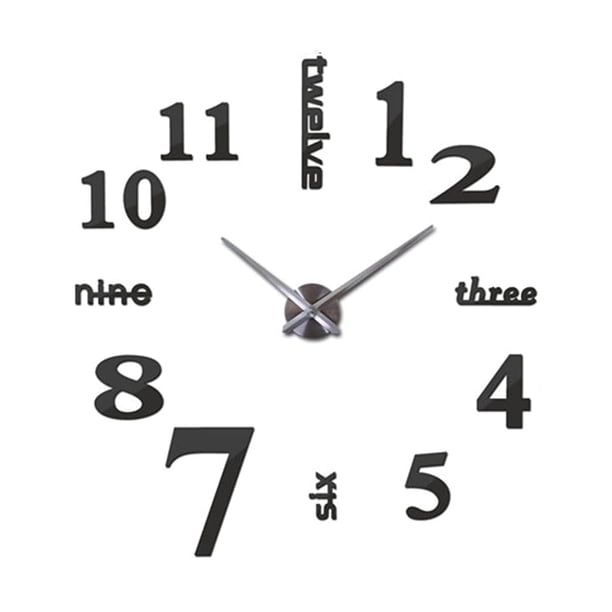 Reloj Minimalista HappyWare de Números Pared Gigante 3D DIY Color Negro con Plata