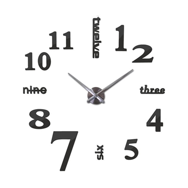 Reloj Minimalista HappyWare de Números Pared Gigante 3D DIY Color Negro con Plata