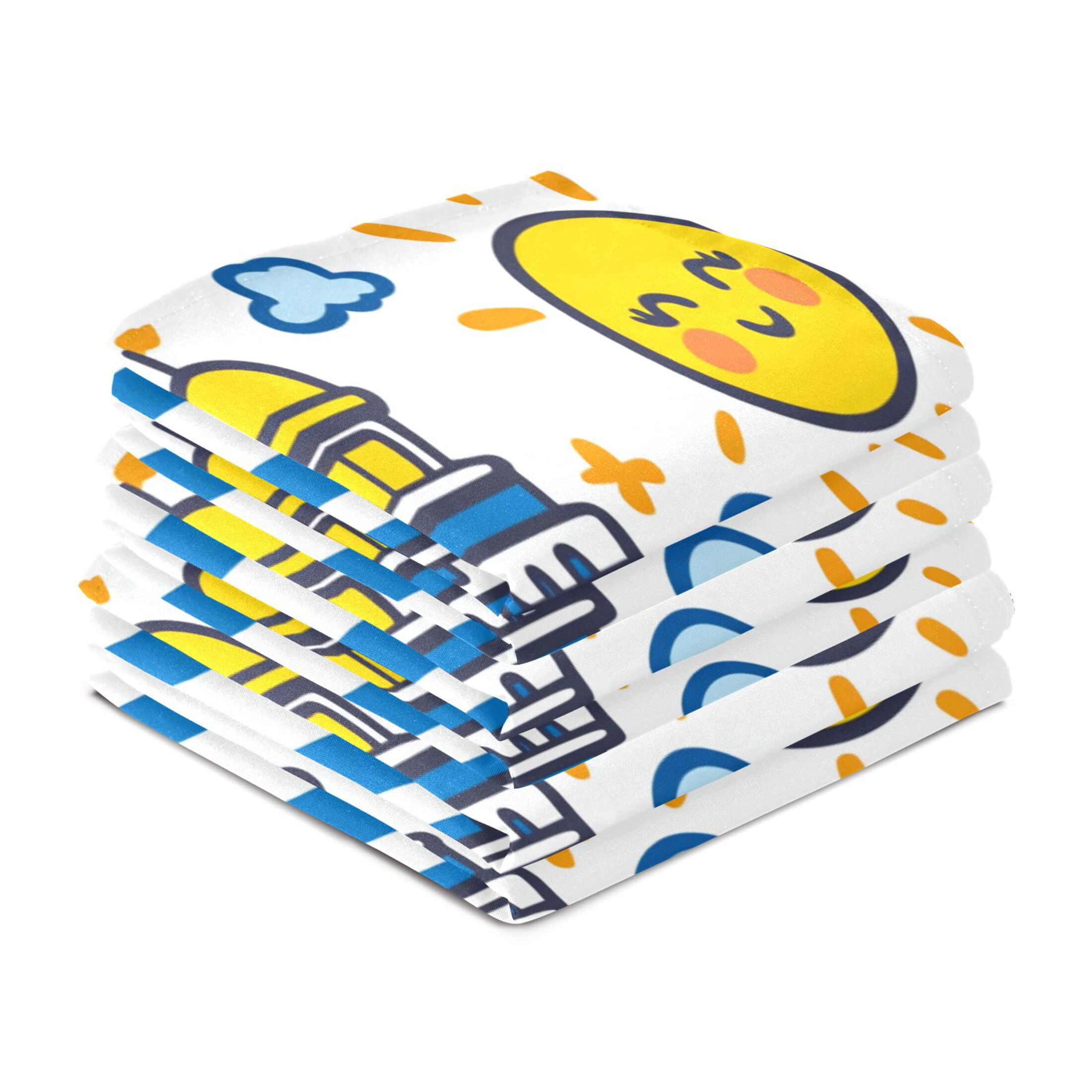 Children Doodle Style Kitchen Towels 6-Piece Pack Tea Towels for Kitchen Decorative Waffle Design 28x18in
