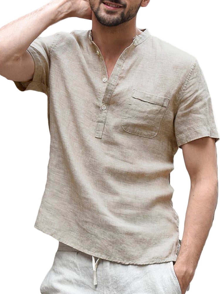 INCERUN Mens Casual Cool Shirt Short Sleeve Linen Retro Summer Japanese T-shirt 
