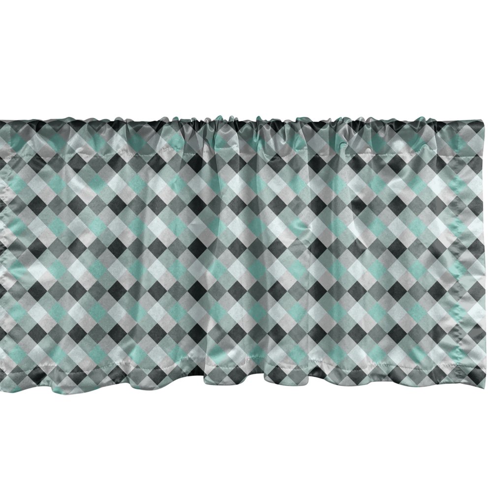 Geometric Window Valance, Grey and Green Tones Squares Pattern of