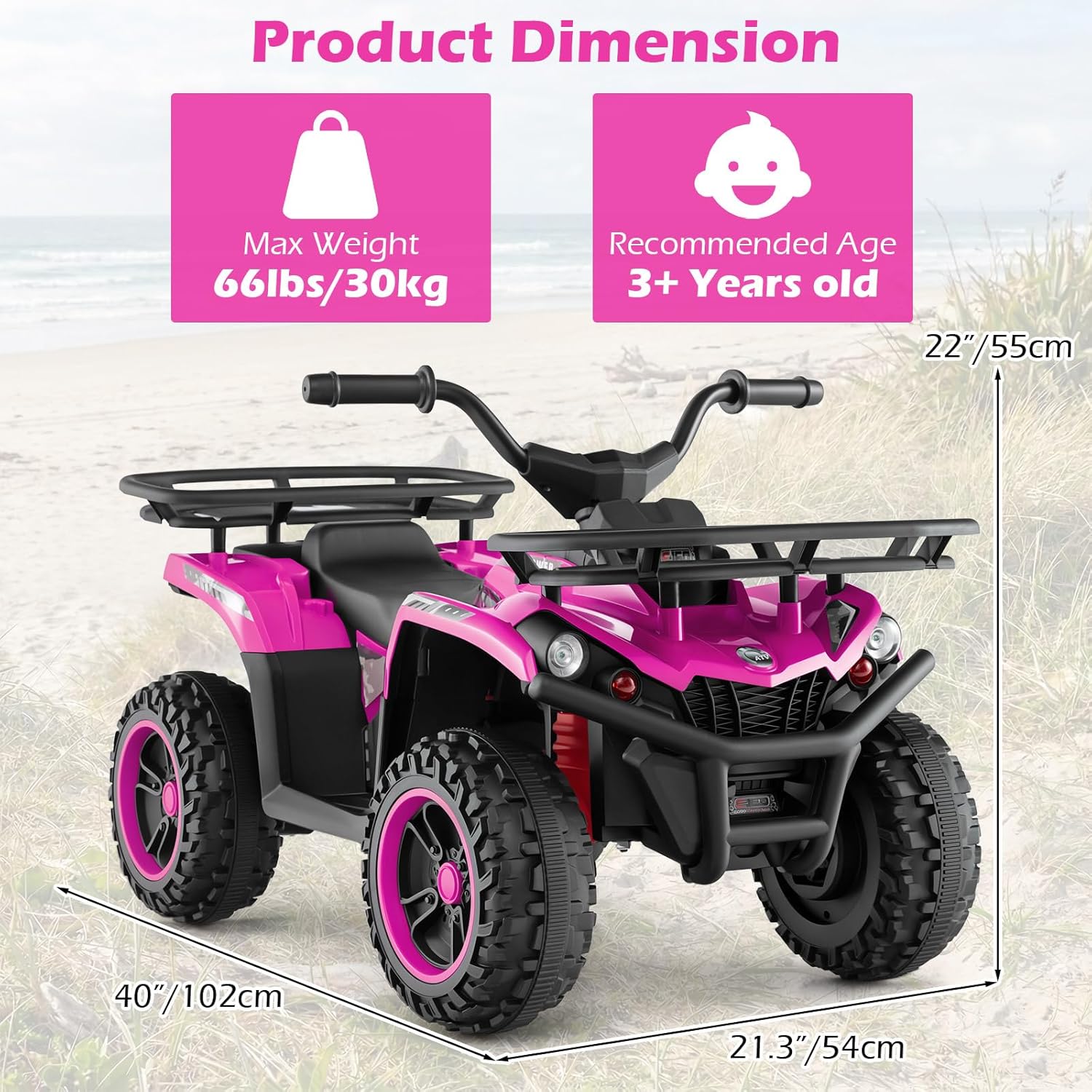 OLAKIDS 12V Kids ATV Quad with 2 Speeds, Spring Suspension, LED Lights, Music & Story Player, Big Tires, 2 Storage Spaces, Ride On Car for Boys Girls Ages 3+