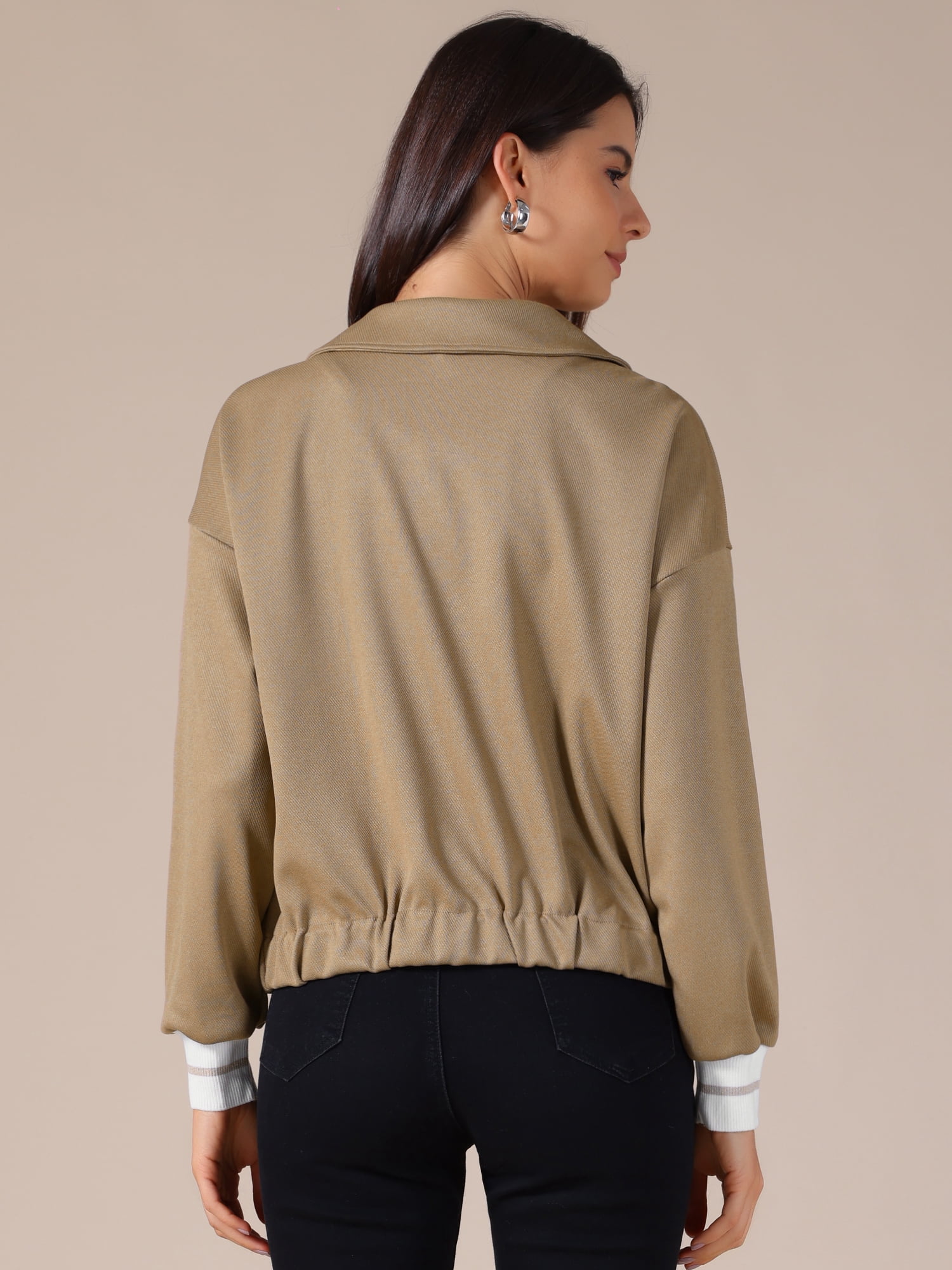 DARING DIVA Women's Long Sleeve Button Down Cropped Jacket XL Khaki