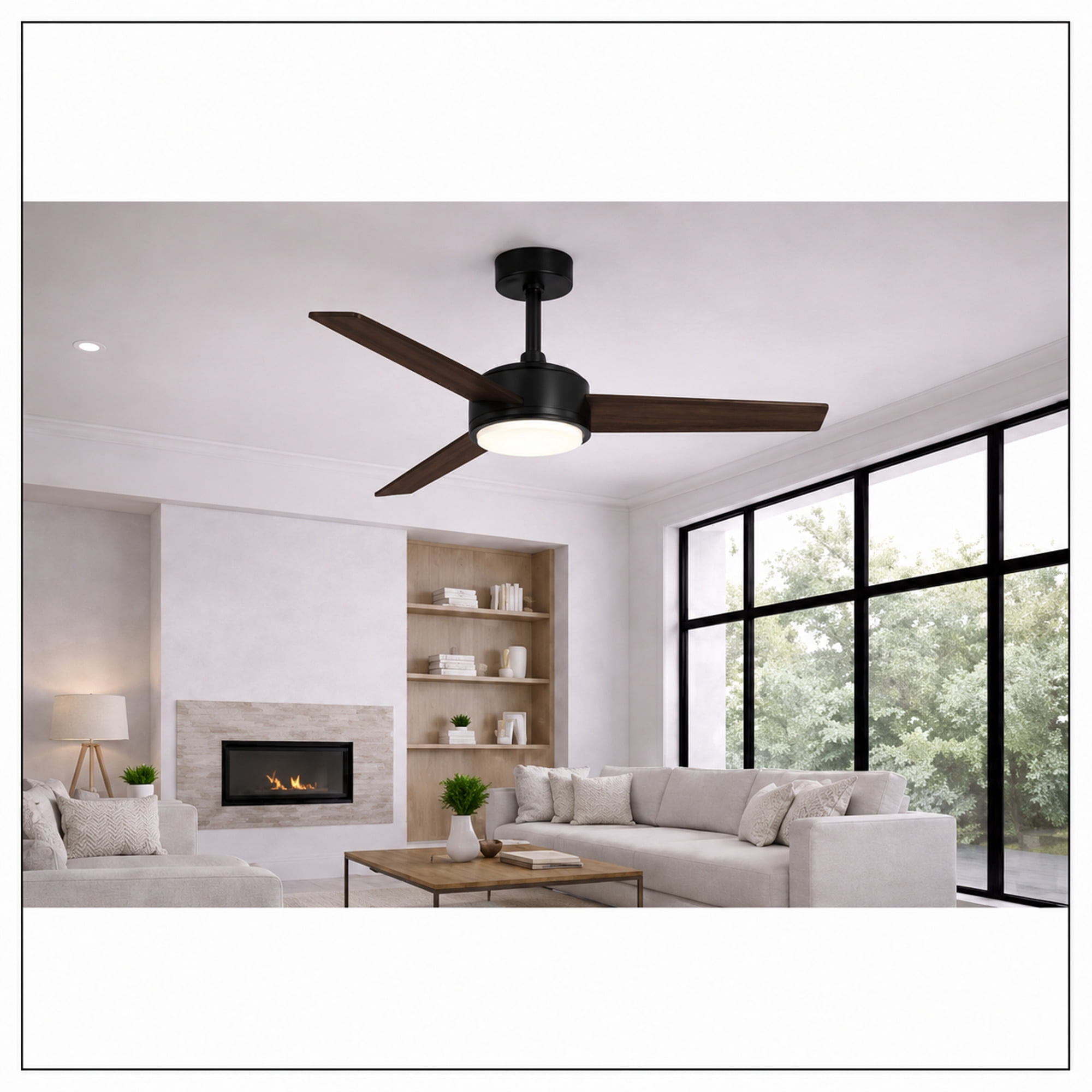 Mainstays 42 in Black Downrod DC Ceiling Fan with Integrated LED Light, Remote Control, 6 Speeds and Fast-Install Blade System