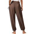 thumbnail image 4 of Zjunqe Summer Lightweight Gauze Linen Pants for Women Smocked High Waisted Wide Leg Flowy Bootcut Trousers Business Casual Pant Relaxed Fit Yoga Lounge Harem Pants Loose Fit Jogger Pants Brown Xl, 4 of 6