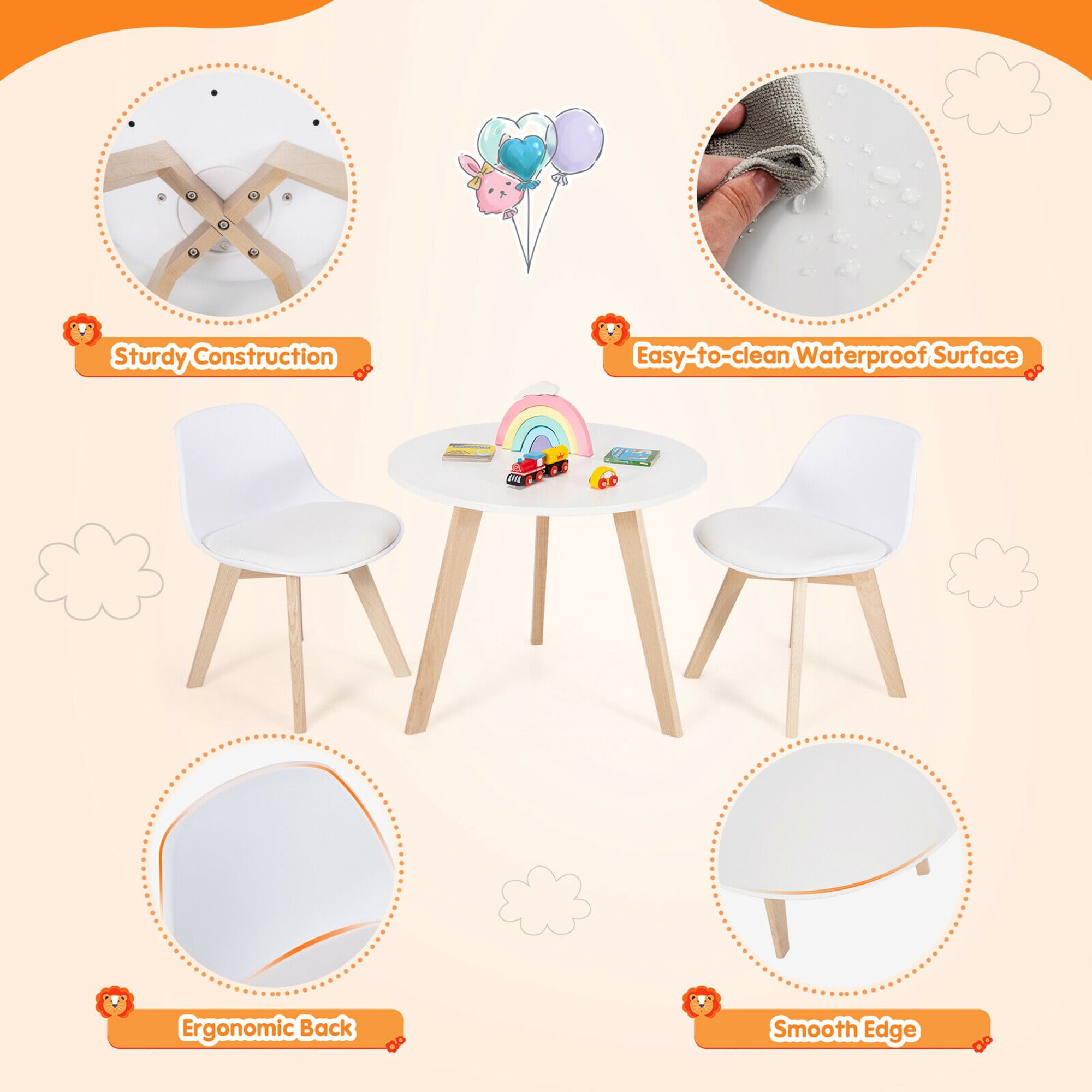 Gymax Kids Table & 2 Chairs Set Modern Activity Play Table w/Beech Leg Cushion