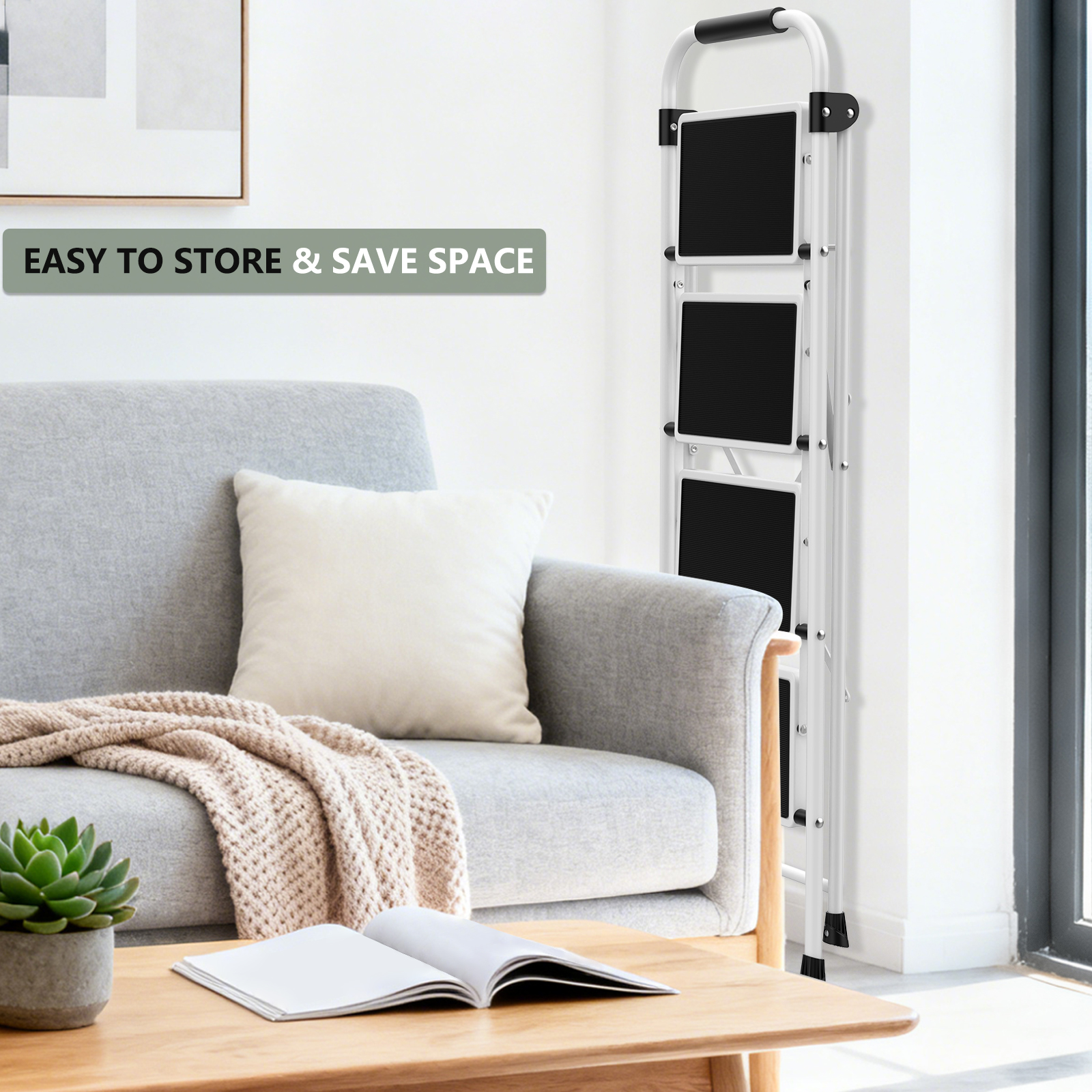 Step Stool with Anti-Slip Pedals and Comfortable Handrails, 330 lb Load Capacity