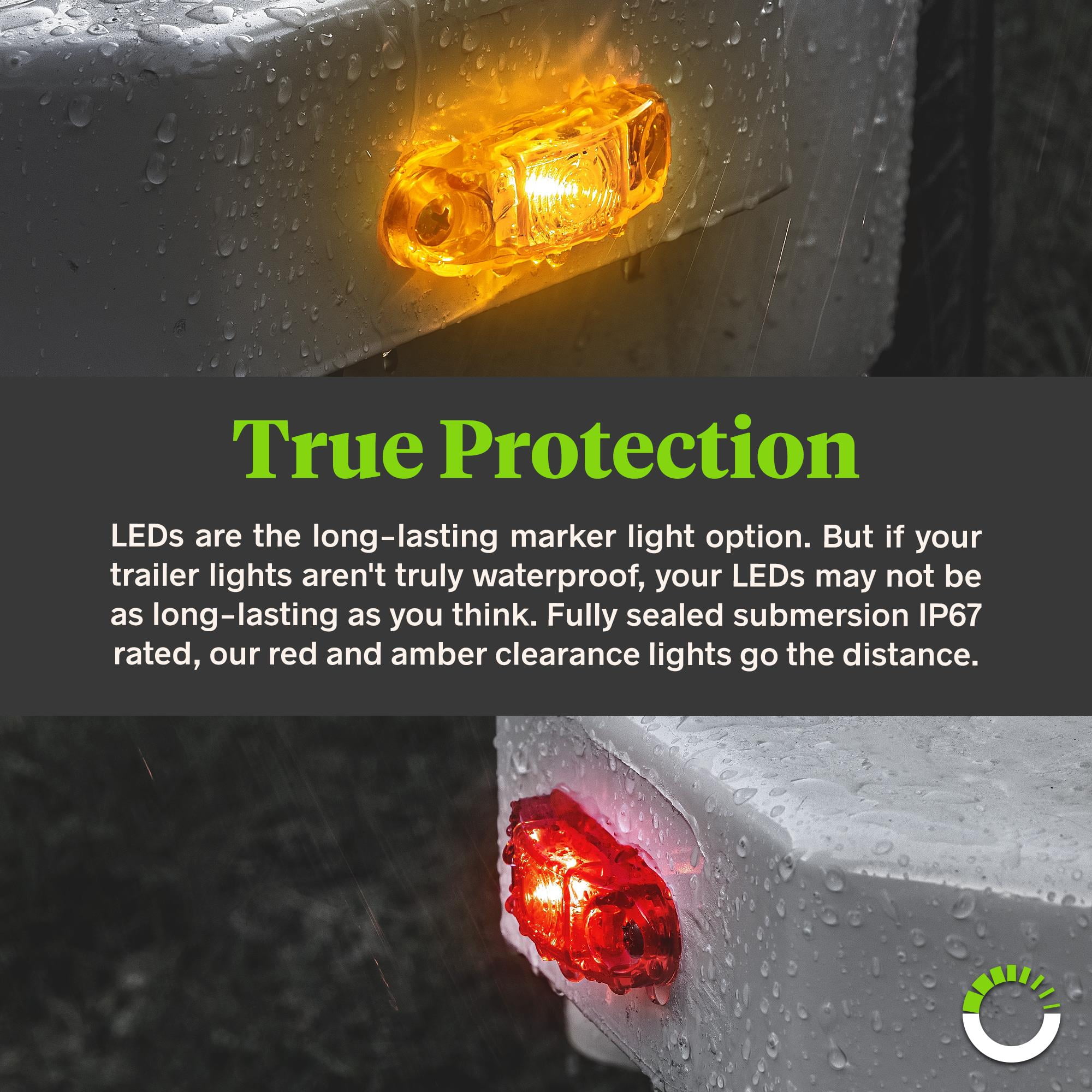 12pc Amber + Red LED Trailer Marker Lights With Chrome Bezel - DOT FMVSS 108 Compliant, IP67 Waterproof, Surface Mount - View #9